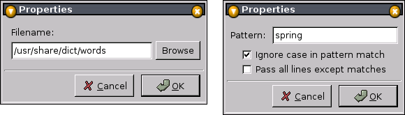 Example properties dialogs